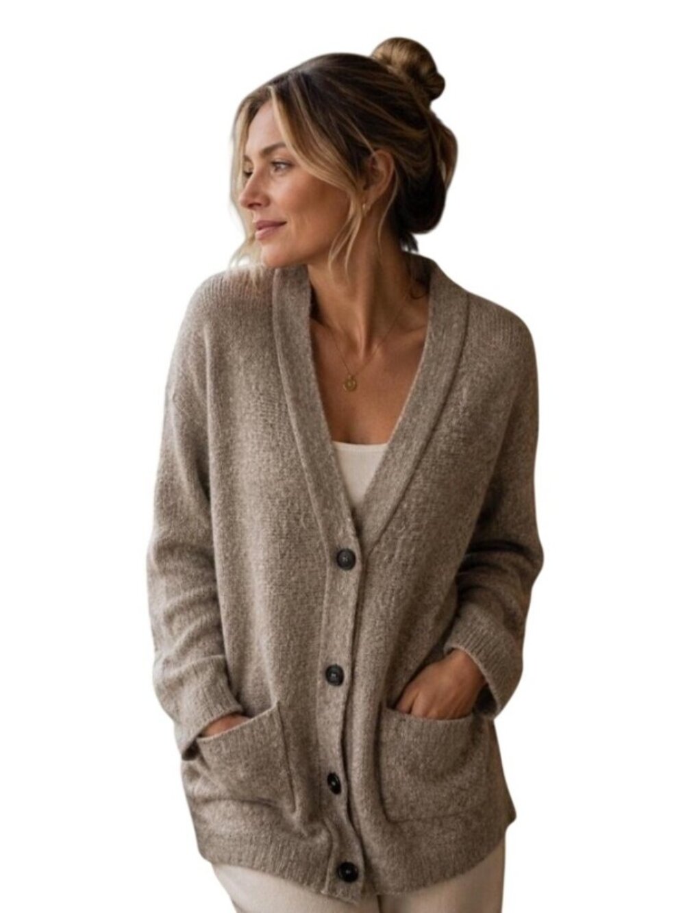 Rails Oslo Hazel Taupe Alpaca Merino Wool Cardigan Sweater patch Pockets Size S